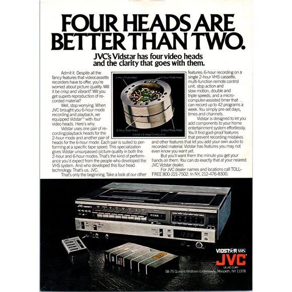1981 JVC Vidstar 4 Head VCR Vintage Print Ad 80s High Tech Home Theater Wall Art - Picture 1 of 2